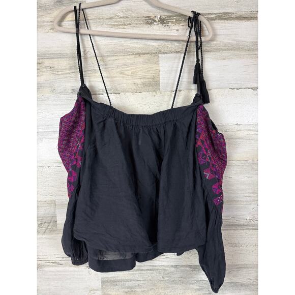 Free People Women’s Small Black Purple Vacay Vibin’ Embroidered Shoulder Top - Picture 4 of 8